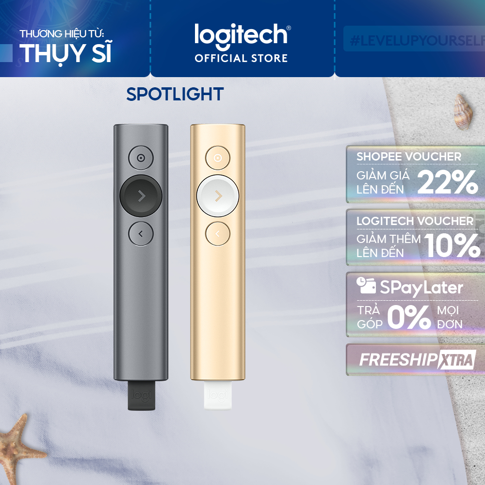 Bút trình chiếu không dây 30m Logitech Spotlight - Bluetooth, USB, phóng to để nhấn mạnh