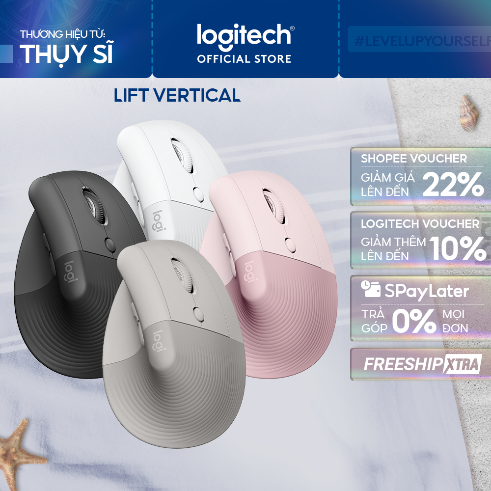 Chuột công thái học không dây Logitech Lift Vertical - Bluetooth | USB, giảm ồn, Win/ Mac