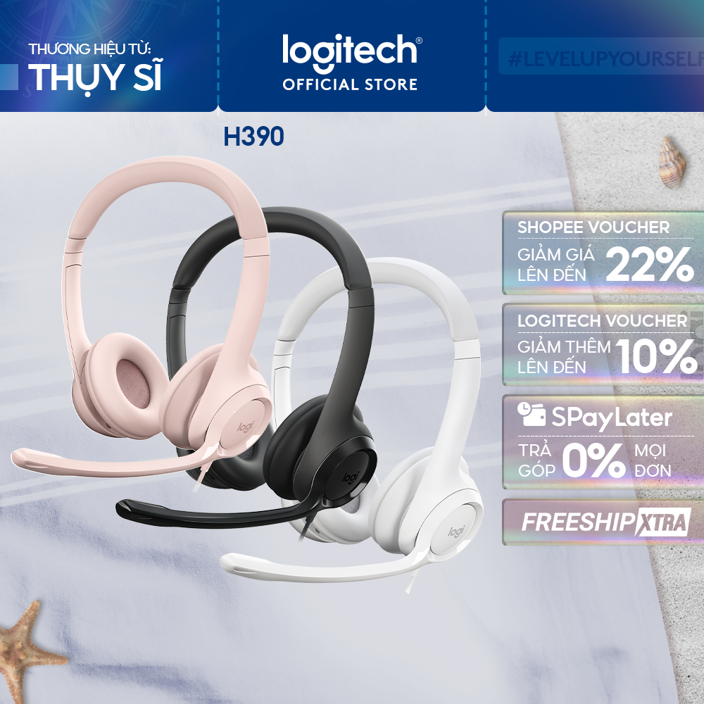 Tai nghe có dây Logitech H390 - Kích thước nhỏ gọn, màu sắc đa dạng, mic giảm ồn