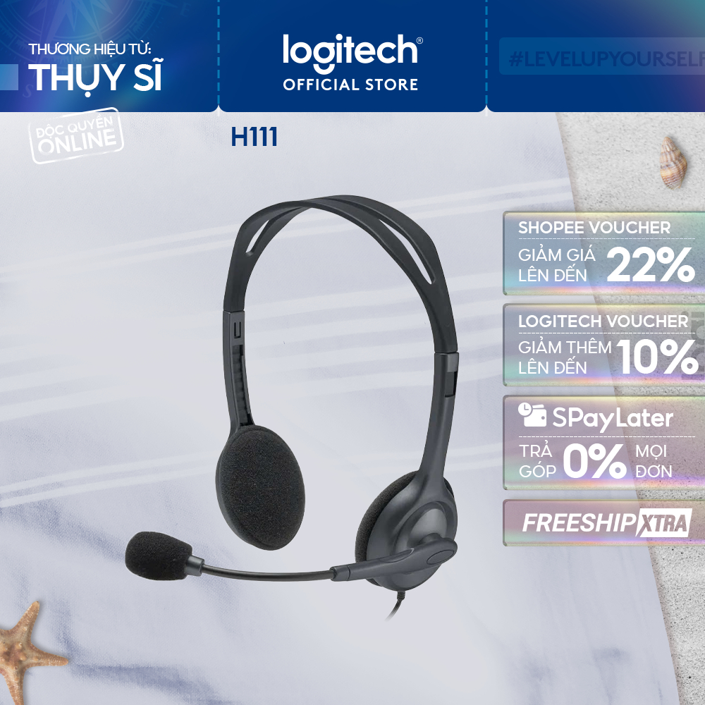 Tai nghe chụp tai Logitech H111 - 1 jack 3.5mm, Mic khử giảm tiếng ồn, âm thanh nổi