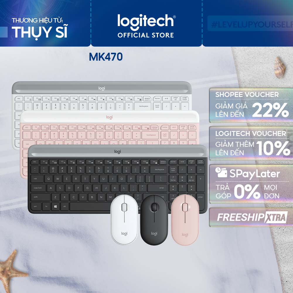 Combo chuột phím không dây Logitech MK470 - Giảm ồn, USB, pin lâu, thiết kế mảnh gọn