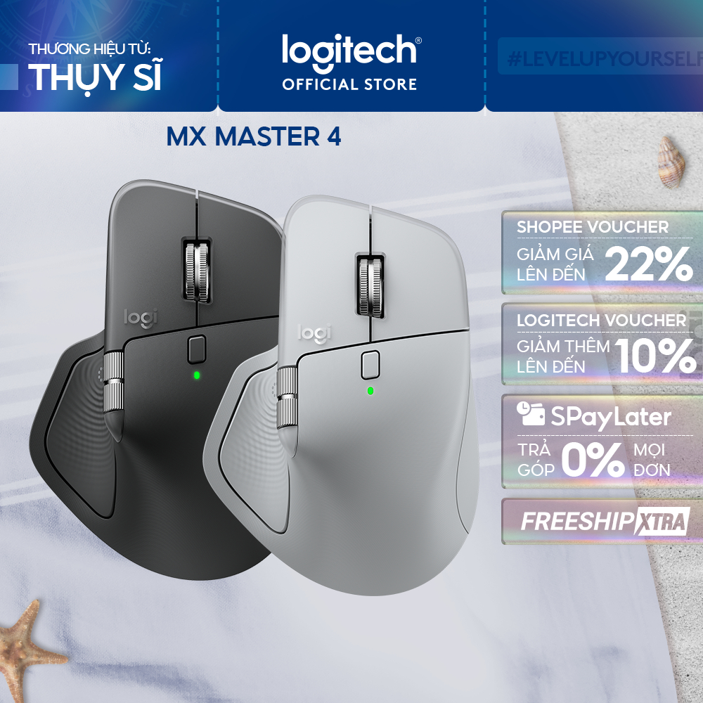 Chuột không dây công thái học Logitech MX Master 4 - Rung phản hồi, Cuộn siêu nhanh, Sạc USB-C