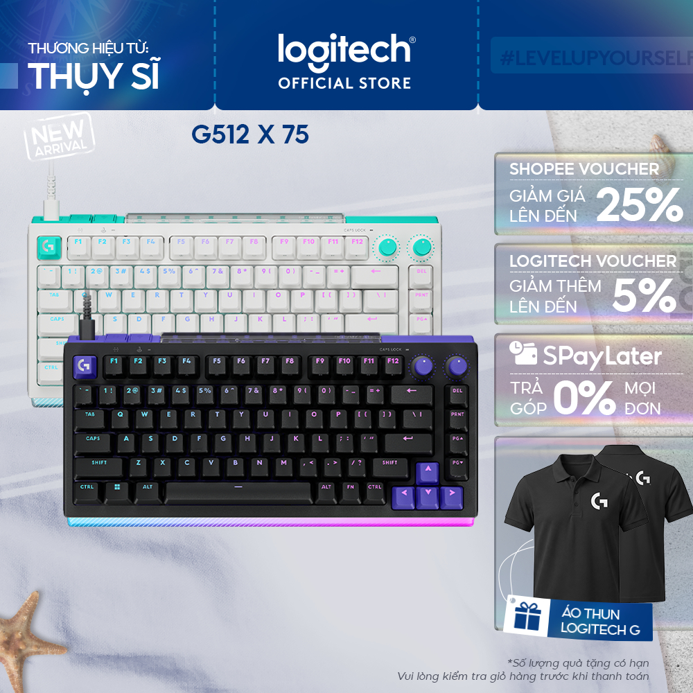 Bàn Phím Cơ Gaming có dây Logitech G512 X 75 DUAL SWAP - Analog TMR, tần số 8K, Tùy chỉnh 0.1-4mm, R