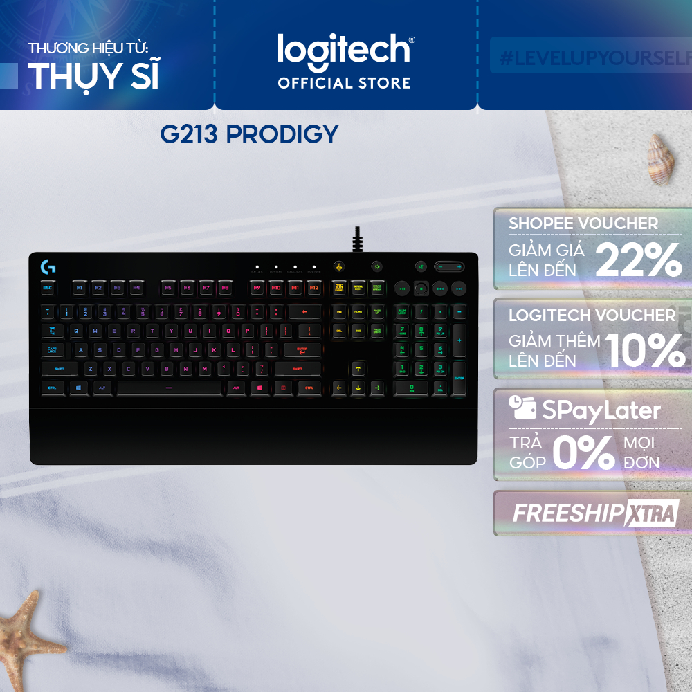 Bàn phím gaming có dây Logitech G213 Prodigy - RGB, Full size, chống tràn bền bỉ