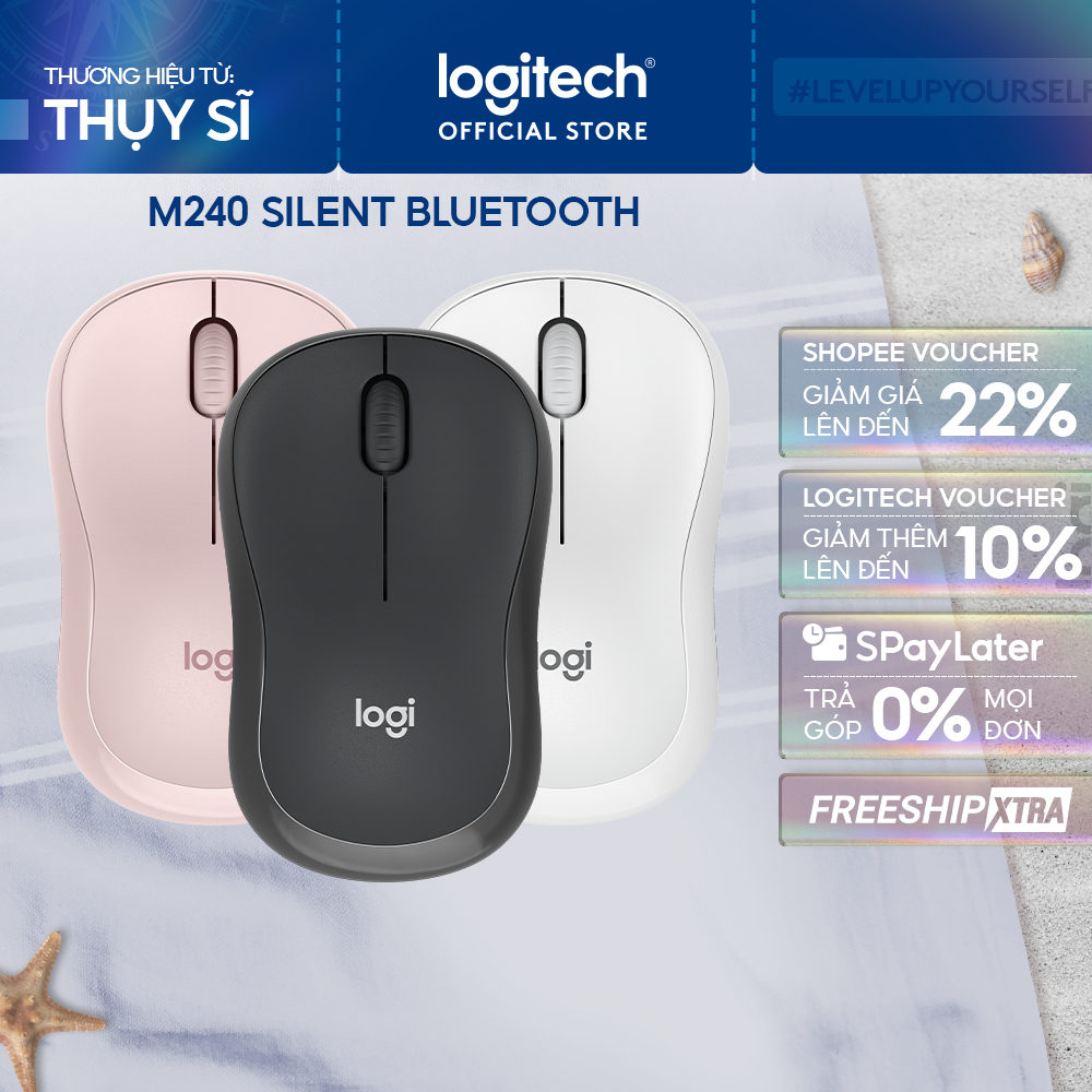 Chuột Bluetooth Logitech M240 Silent - Không dây, Nhỏ gọn, Tương thích Windows, macOS, ChromeOS