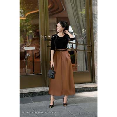 Chân Váy Nữ Xòe Dài MY WAY Noble Tan  Chất Liệu Da Đẳng Cấp & Cuốn Hút 9MCX2325