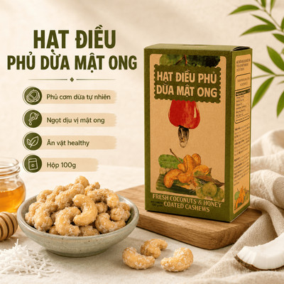 Hạt Điều Phủ Dừa Nam Xanh, Hộp Giấy 100g(130g), Ăn Vặt Healthy Không Chất Điều Vị