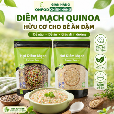 Hạt diêm mạch quinoa peru hữu cơ nấu cháo cho bé ăn dặm ONFOD cho bé từ 6 tháng tuổi