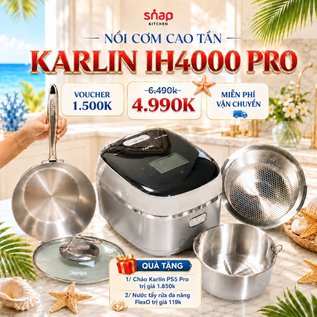 [Chính hãng] Nồi cơm điện cao tầng Karlin IH4000 pro,tặng xửng,30 chức năng,bảo hành 24 tháng