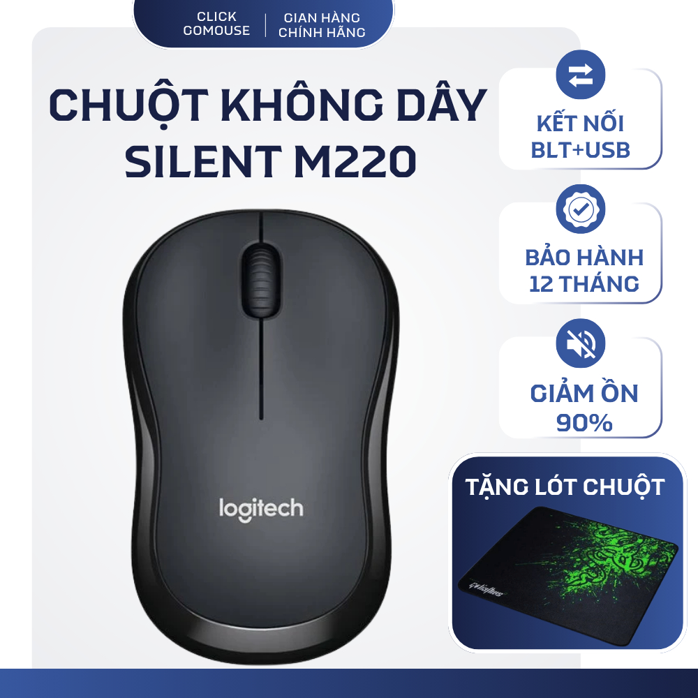 [ Bluetooth + USB 2 Chế Độ ] Chuột không dây silent Logitech M220 siêu yên tĩnh giảm 90% tiếng ồn