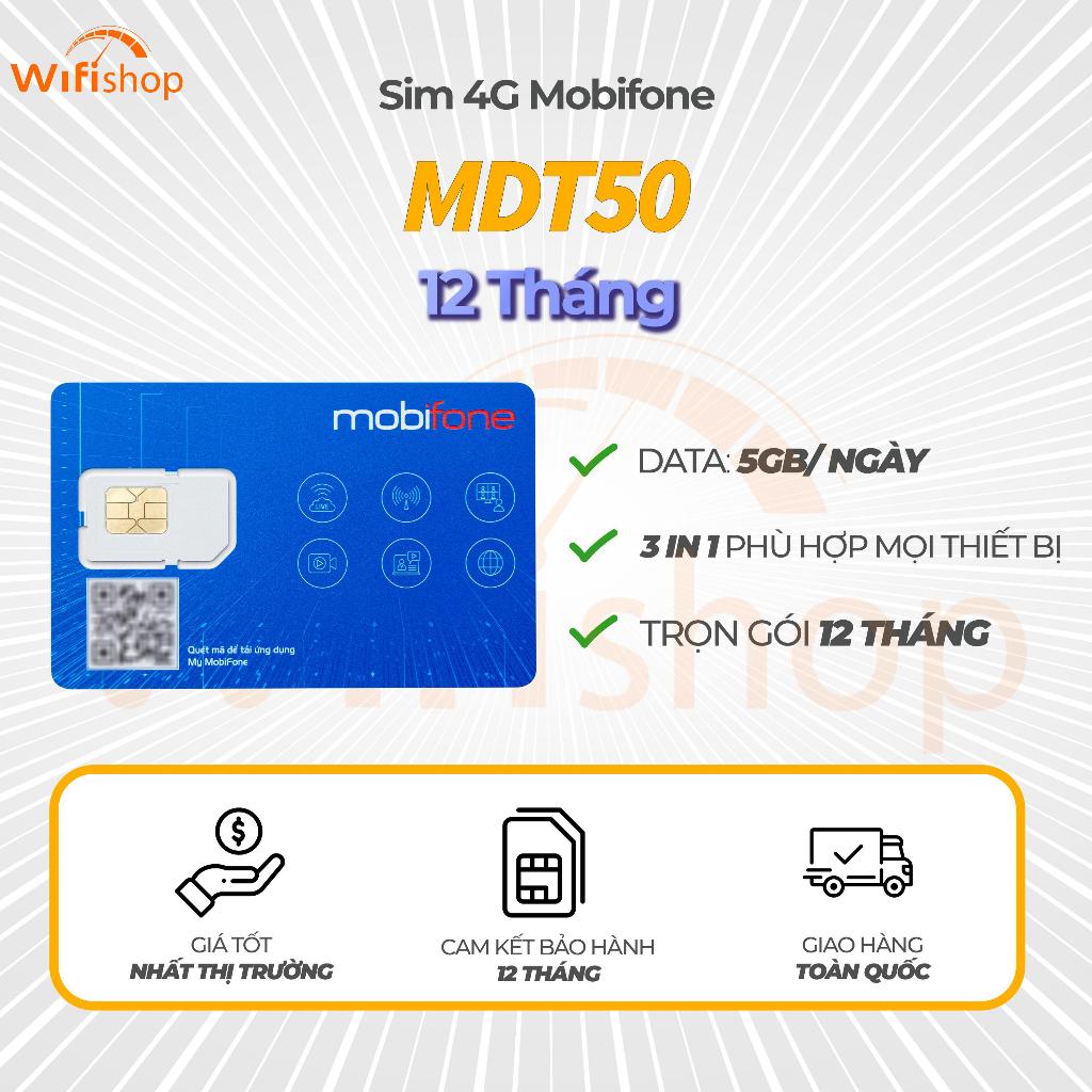 SIM 4G MobiFone 5GB/Ngày 12 Tháng - Gói 12MDT50 Data Tốc Độ Cao