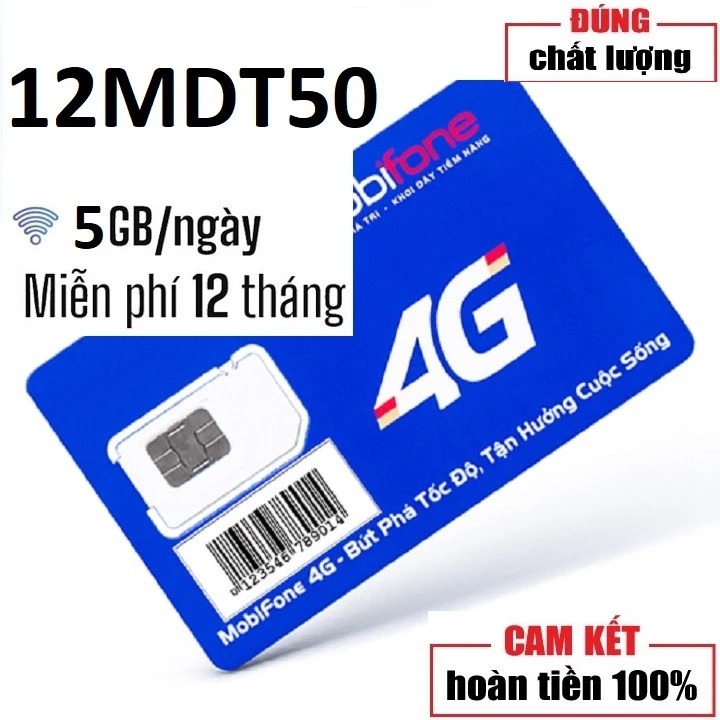 SIM Data 4G MobiFone 12MDT50 - 5GB/Ngày Miễn Phí Gói 12 Tháng