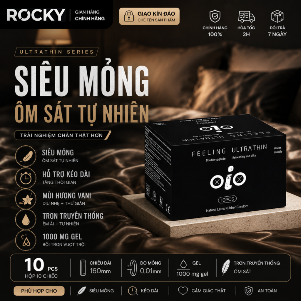 Bao cao su siêu mỏng 001 OiO kéo dài thời gian, bcs gân gai nhiều gel bôi trơn chống xuất tinh sớm