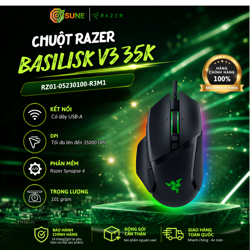 Chuột Gaming Razer Basilisk V3 35k Kết nối dây SPEEDLEX | FOCUS PRO 35K DPI Lăn HYPESCROLL TILT Sune