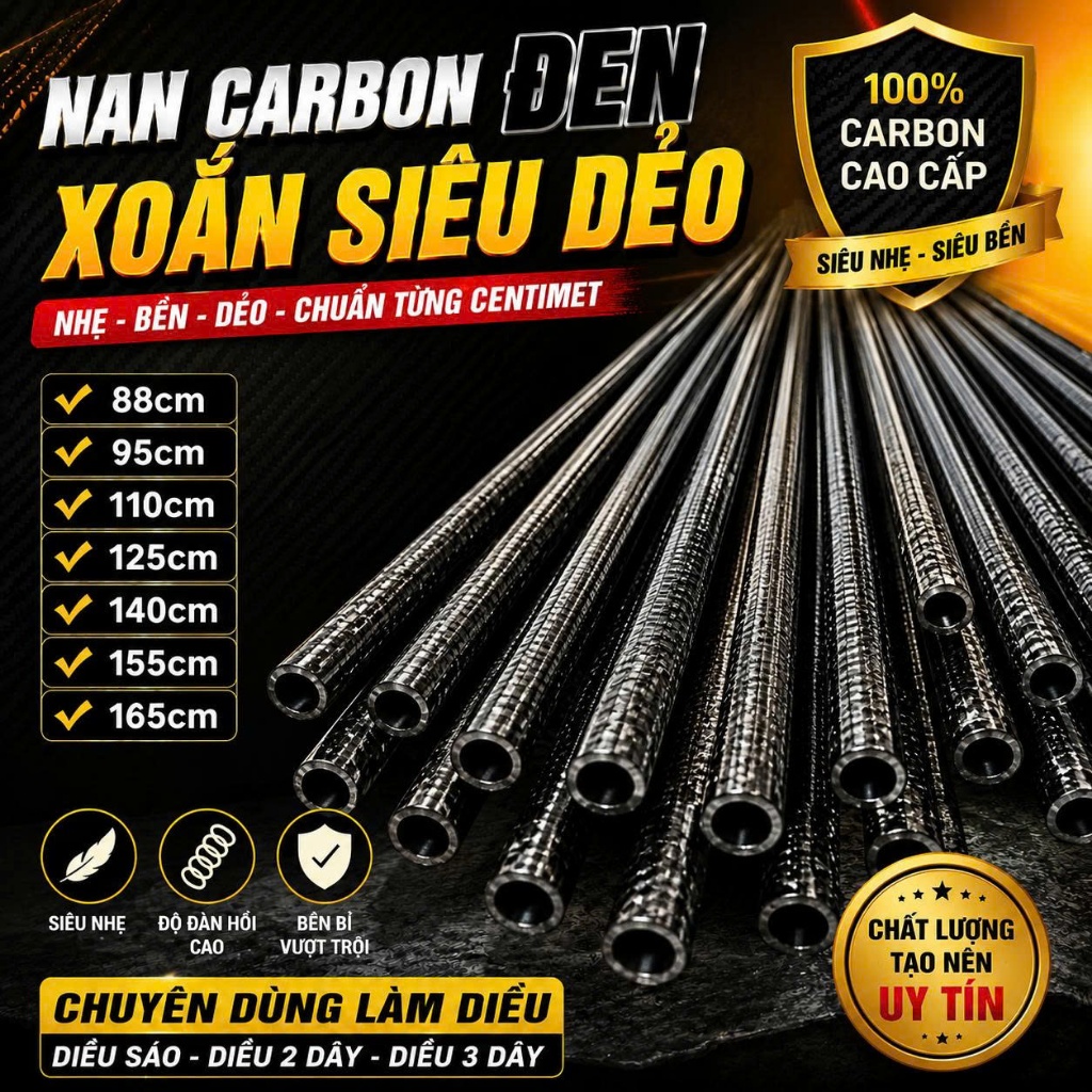 Nan Cacbon đen xoắn. Làm Diều Đầy Đủ kích Thước