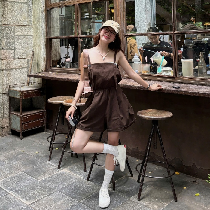 (ẢNH OLDSCHOOL) Yếm quần ngố ống rộng rút dây eo Y387 ONON JUMPSUIT | BigBuy360 - bigbuy360.vn