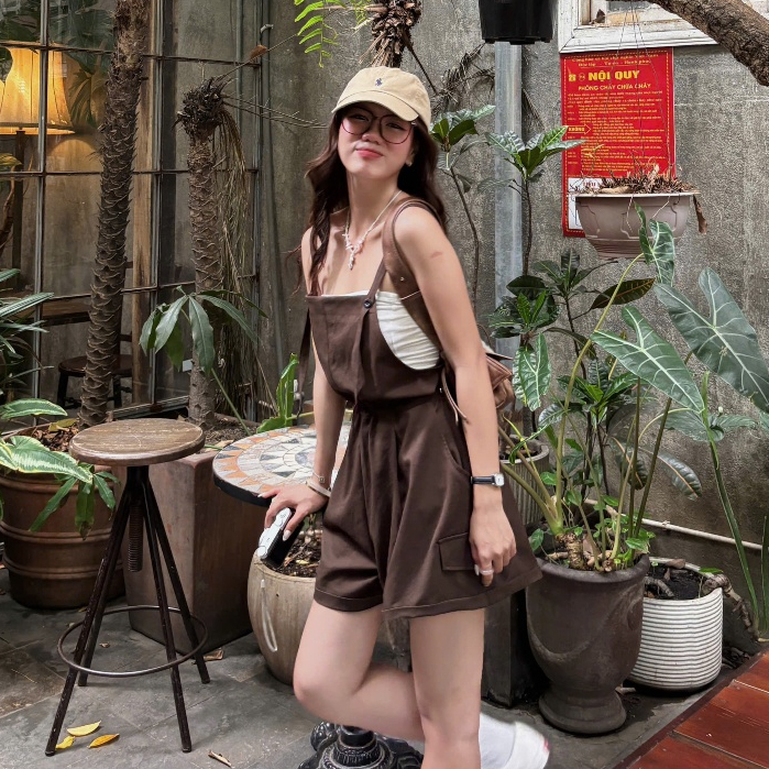 (ẢNH OLDSCHOOL) Yếm quần ngố ống rộng rút dây eo Y387 ONON JUMPSUIT | BigBuy360 - bigbuy360.vn