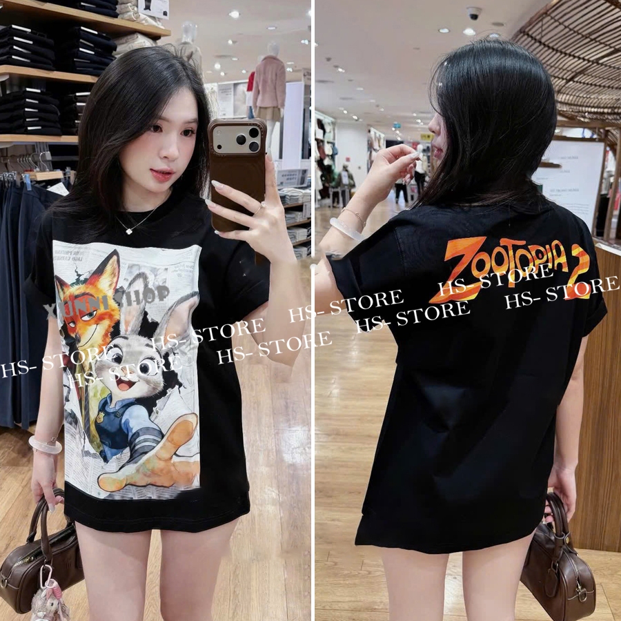 Áo thun Zootopia chất liệu cotton unisex nam nữ Hs_store from rộng tay lỡ