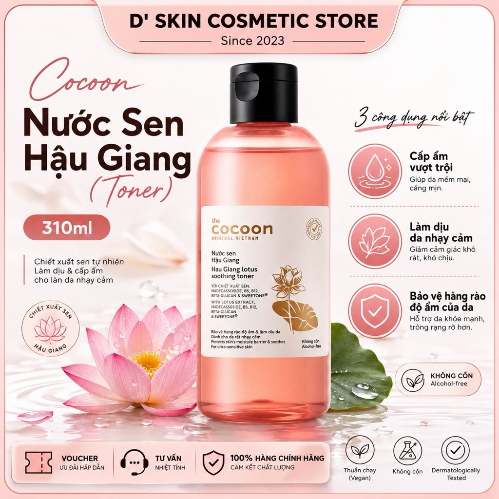 [MUA 1 TẶNG 1- CHỌN ĐÚNG PHÂN LOẠI] [BIGSIZE] Nước Sen Hậu Giang Cocoon phục hồi đa nhiệm 310ml