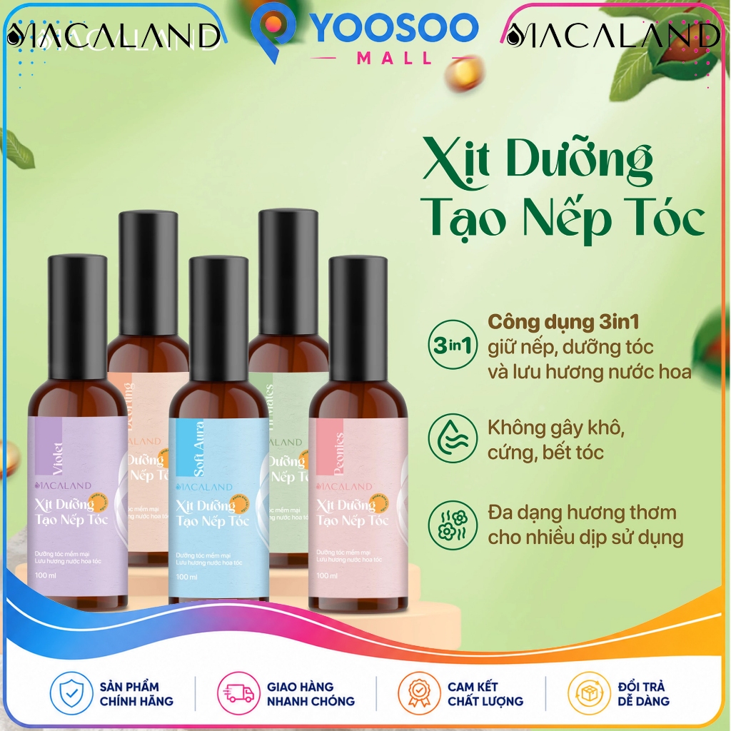 Xịt giữ nếp tóc tạo kiểu tóc uốn duỗi và dưỡng tóc 2in1 100ml MACALAND lưu hương lâu - YOOSOO MALL