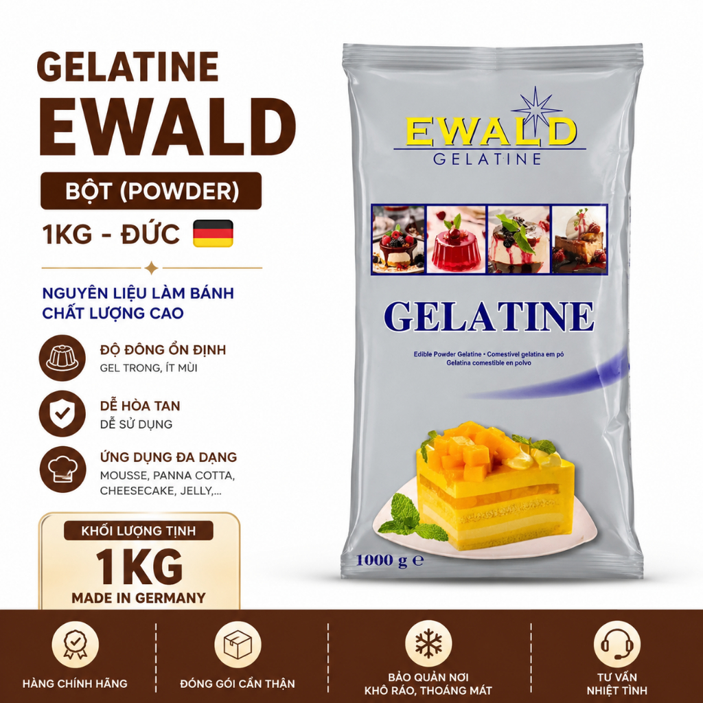 Gelatine Bột Ewald 1kg Đức | Gelatin Powder 1000g Làm Bánh, Mousse, Panna Cotta, Kẹo Dẻo