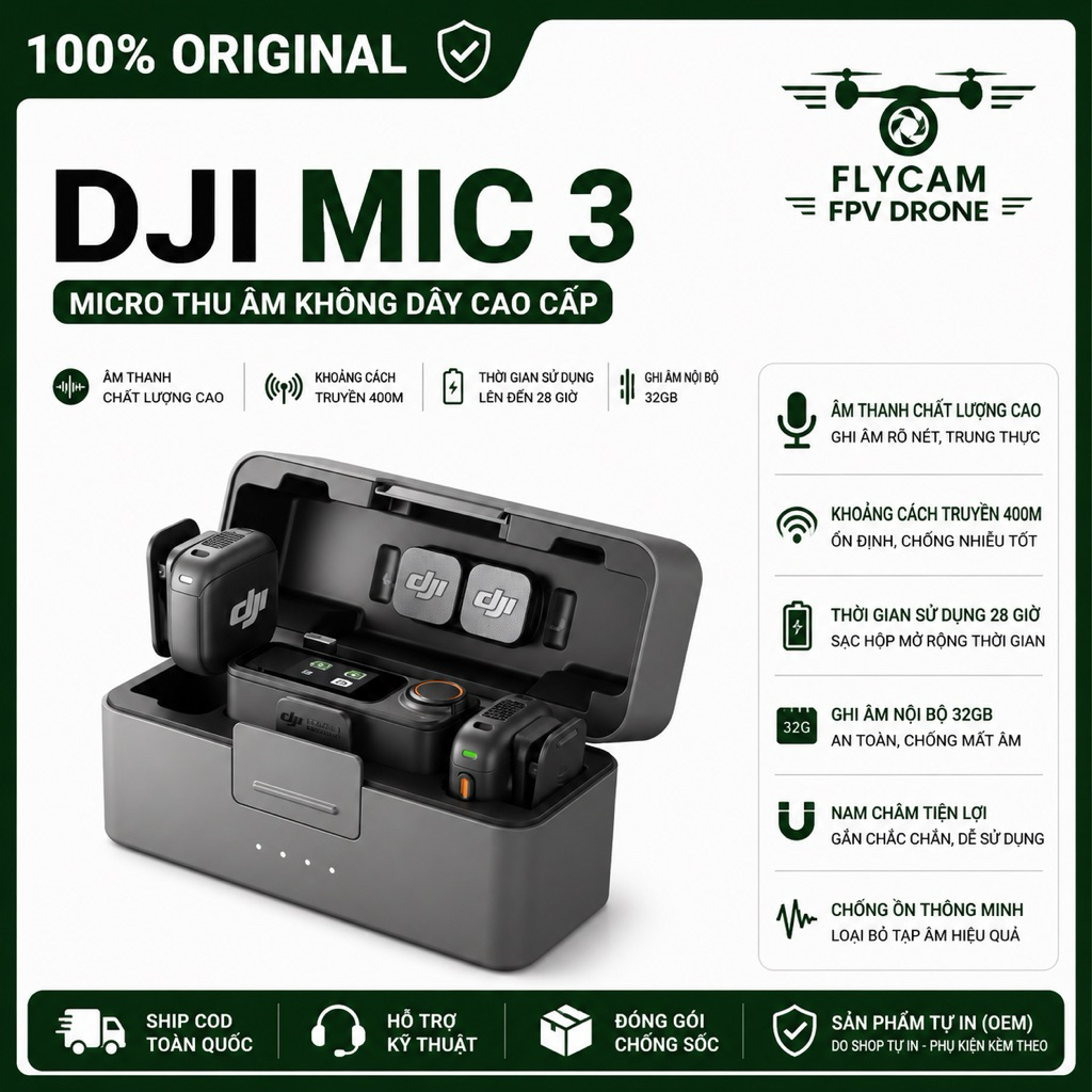 DJI VN BH12T: Bộ DJI MIC 3 - DJI MIC 3 – MICRO KHÔNG DÂY CHUYÊN NGHIỆP - chuẩn hãng