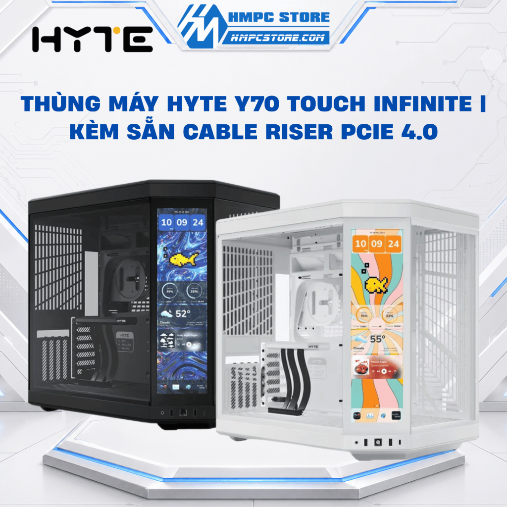 Case - Thùng máy Hyte Y70 Touch Infinite | Kèm sẵn Cable Riser PCIe 4.0 - BH 12 tháng