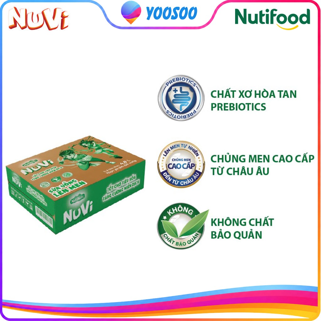Thùng 48 Chai NuVi Sữa Chua Uống Lên Men Tự Nhiên/ Cam/ Dâu Chai 100ml - NUTIFOOD - YOOSOO