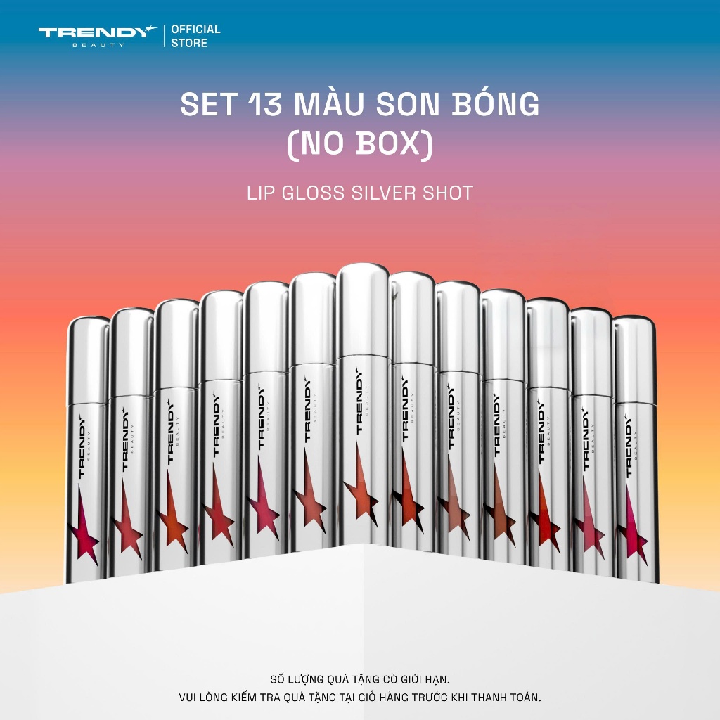 [NO BOX] Full Set 13 Màu Son Bóng Trendy Beauty, Silver Shot Lips Gloss Collections 2026, CĂNG MỌNG