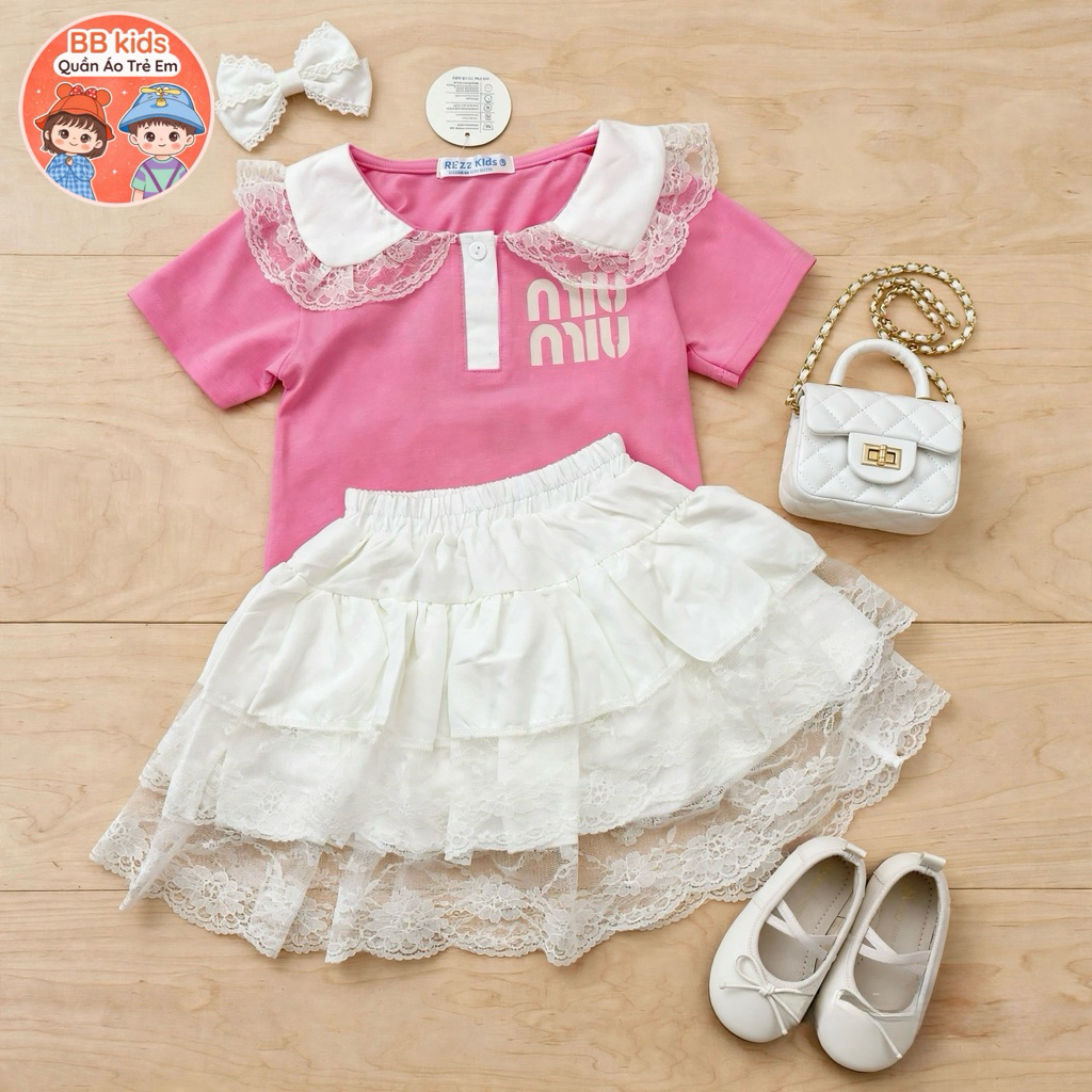[BBkids] [Size 12-40kg] Hàng VN - Set áo cổ sen chân váy tầng rViệt