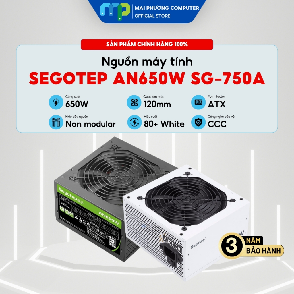 Nguồn máy tính Segotep SG-750A AN650W - 80 Plus White - Non Modular - Bảo hành 36 tháng
