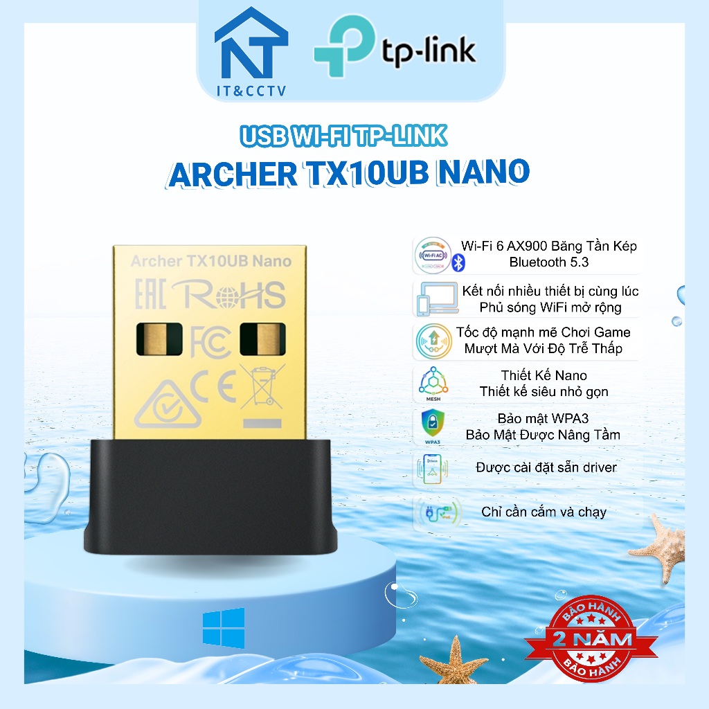 TP-Link Archer TX10UB Nano AX900 USB WiFi 6 Bluetooth 5.3 Adapter Thu Sóng WiFi Cho PC Window