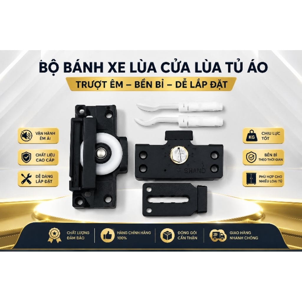 Bánh Xe Cửa Lùa Tăng Chỉnh Cho Tủ Áo, Bộ Bánh Xe Cửa Trượt Kèm Ray Nhôm, Trượt Êm Chịu Lực Cao Dễ Lắ
