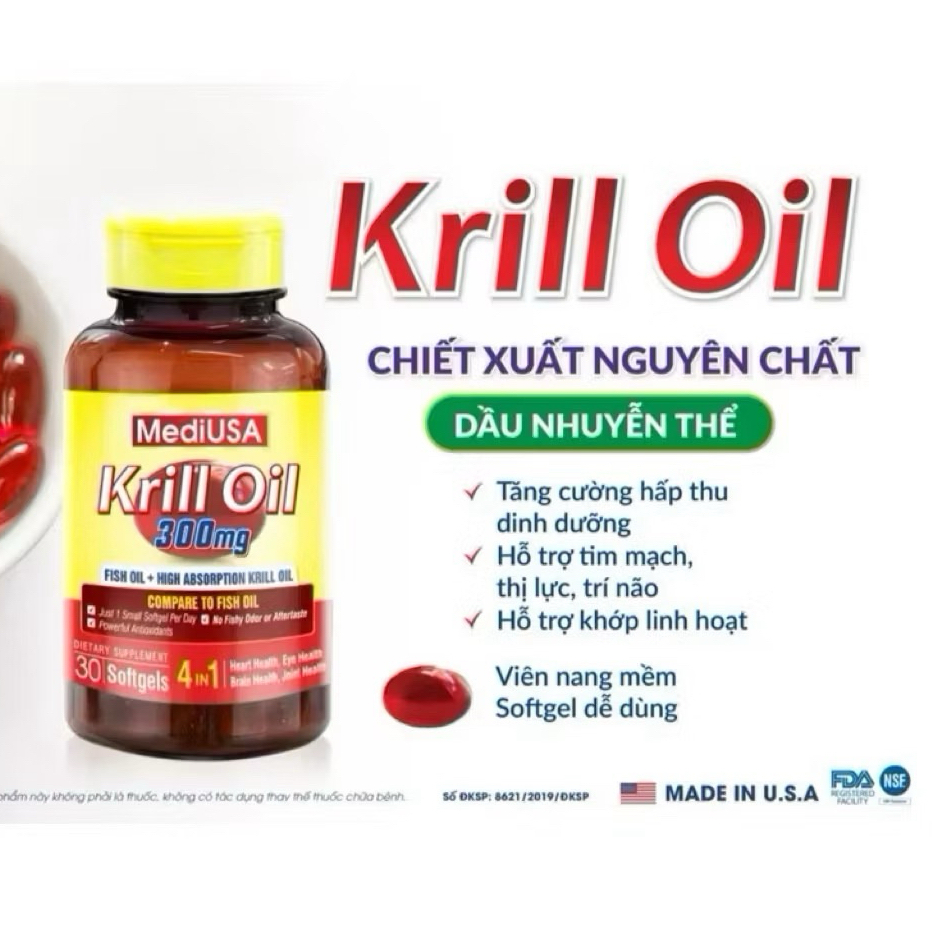 Krill Oil MediUSA ( 60 viên) Dầu nhuyễn thể  bổ sung omega 3 hỗ trợ sức khỏe tim mạch