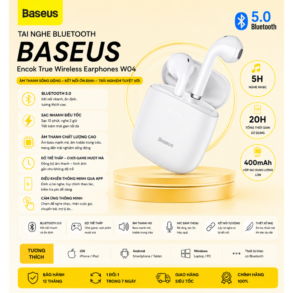 Baseus Encok, W04, W04 Pro, True Wireless Earphones, TWS, Earbuds Mini, Sạc Không Dây, Bluetooth.