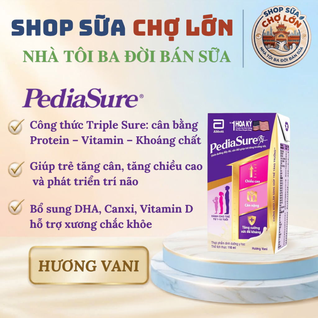[110ml] Thực phẩm dinh dưỡng y học cho trẻ 1-10 tuổi : Pediasure hương vani 110ml