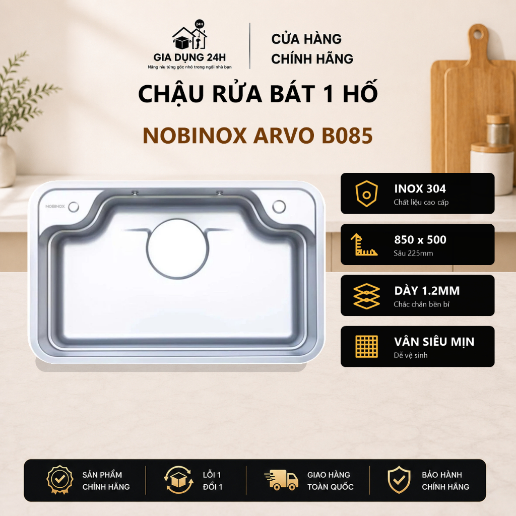 CHẬU RỬA BÁT 1 HỐ NOBINOX ARVO B085