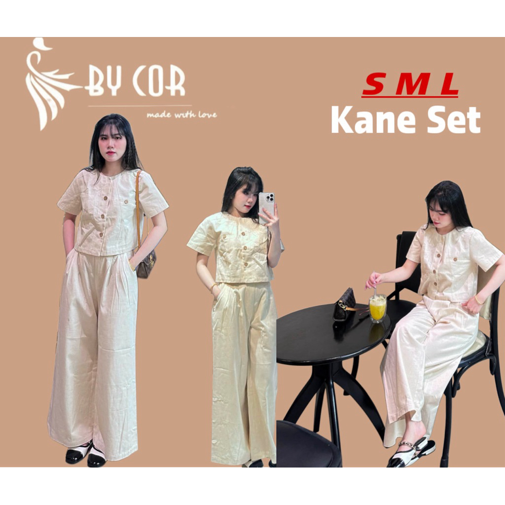 𝗞𝗮𝗻𝗲 𝗟𝗶𝗻𝗲𝗻 /By Cor/ Set Linen Muối Tiêu tay ngắn + Quần Dài xếp ly