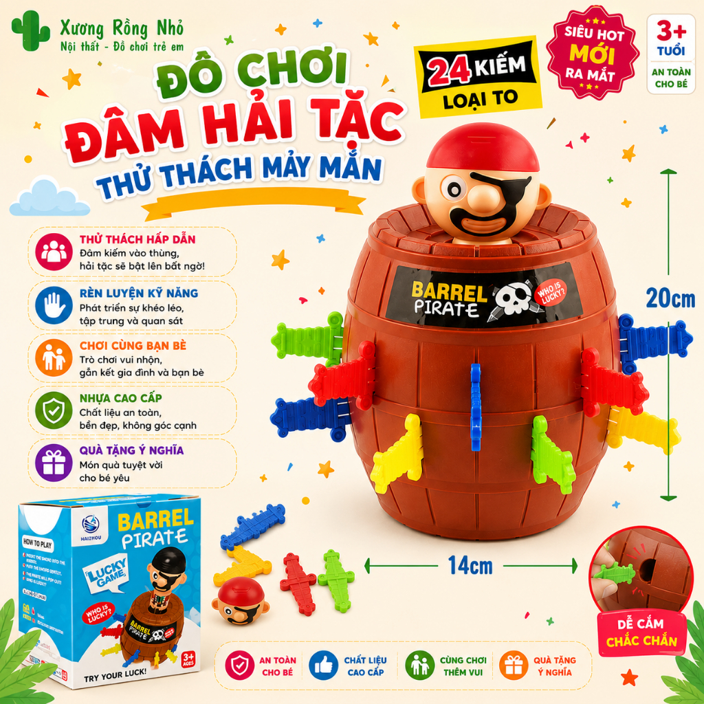 Đồ chơi đâm hải tặc 16 kiếm hàng loại 1 - Funny game đồ chơi hải tặc Barrel Pirate