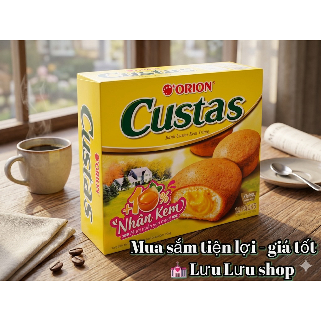 Bánh bông lan Custas nhân trứng sữa/ cốm / tiramisu hộp 12 bánh