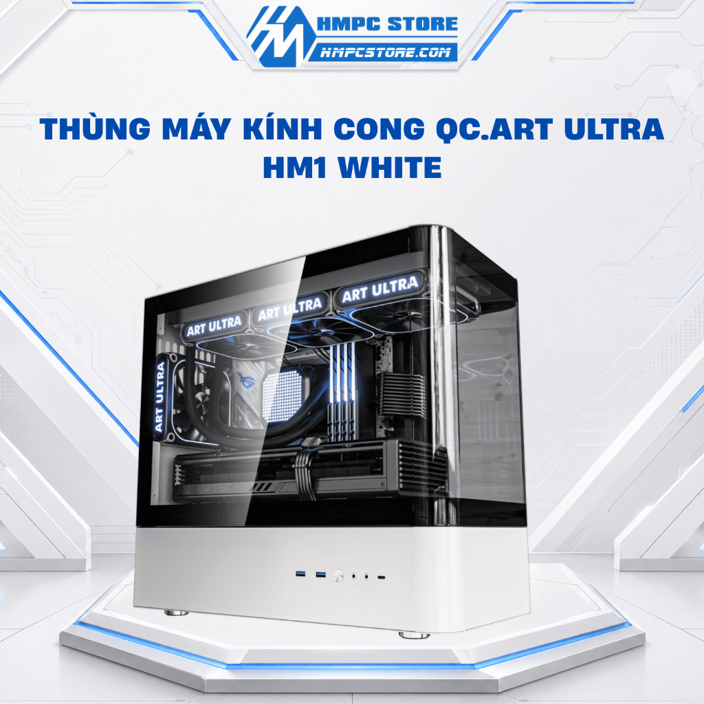 Case - Thùng máy kính cong QC.ART ULTRA HM1 White | M-ATX / ATX, bảo hành 12 tháng