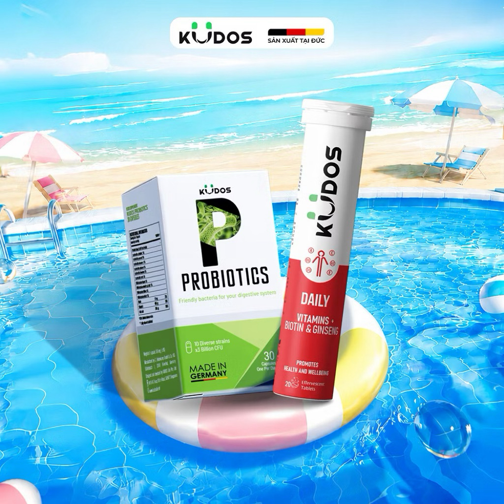 Combo TPBVSK Viên uống men vi sinh KUDOS PROBIOTICS bổ sung lợi khuẩn đường ruột + Viên sủi KUDOS DA