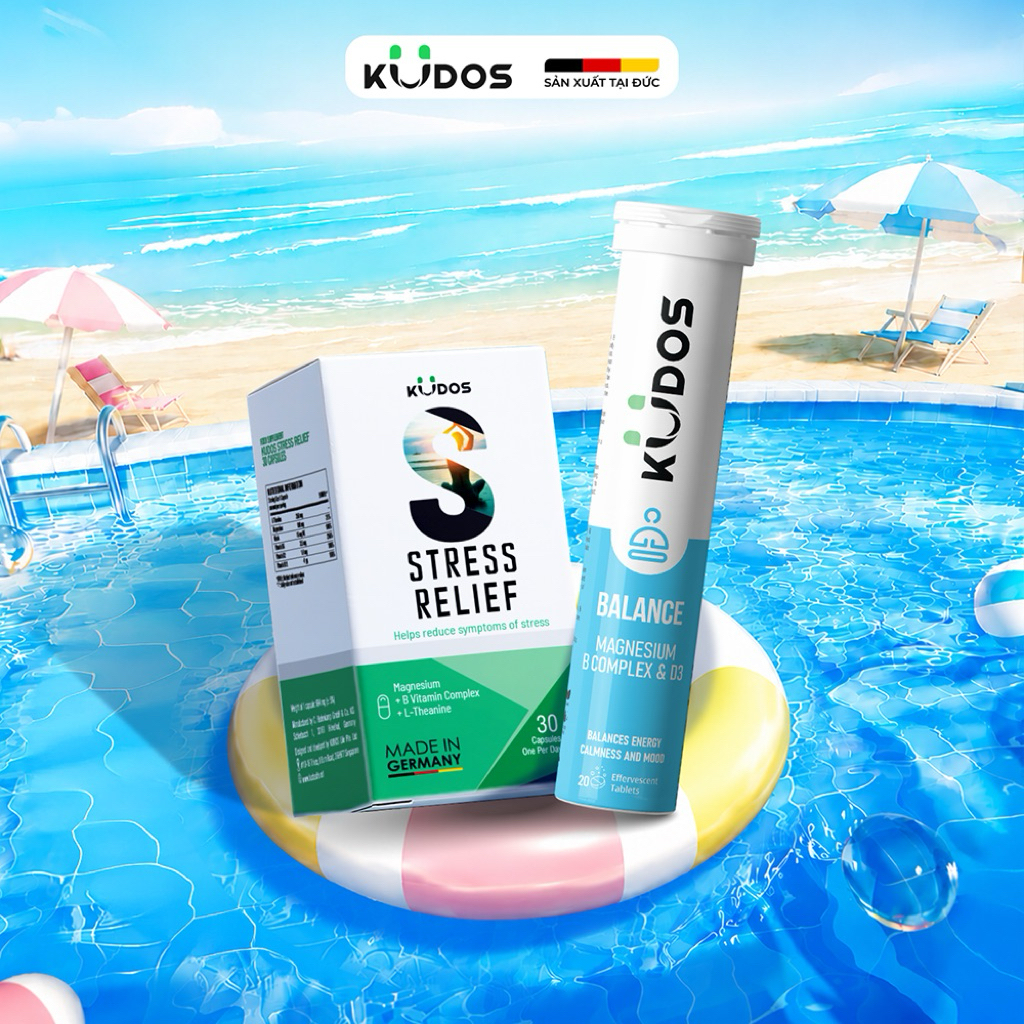 Combo TPBVSK Viên uống KUDOS STRESS RELIEF hỗ trợ giảm căng thẳng + Viên sủi KUDOS BALANCE bổ sung v