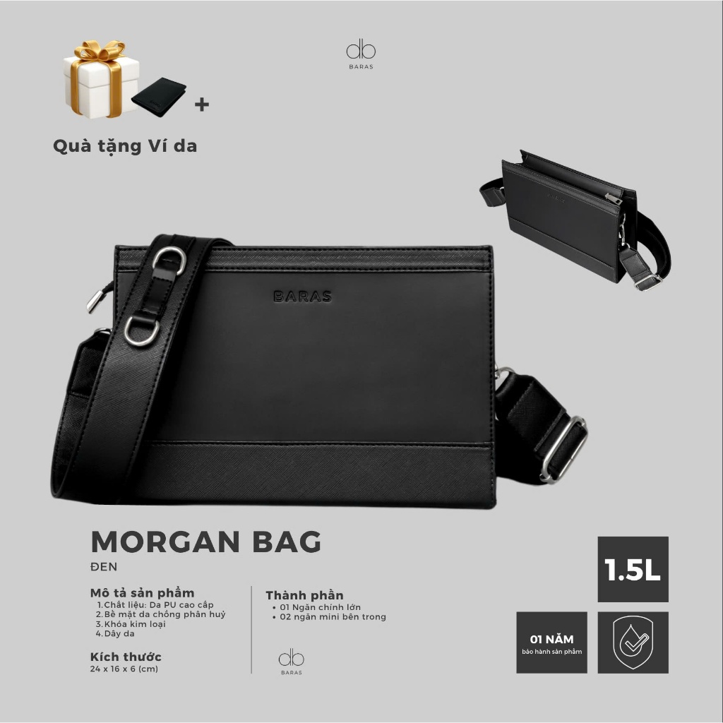 Túi đeo chéo hộp MORGAN BAG - BARAS VIETNAM - Túi đeo chéo thời trang nam