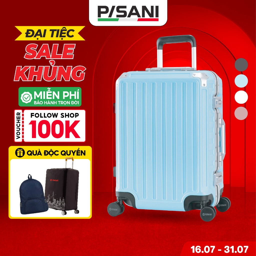 Vali Kéo Du Lịch Pisani URI - Size 20/24/28, Vali MIA Chính Hãng, Nhựa PC Cao Cấp, Khoá Khung An Toà