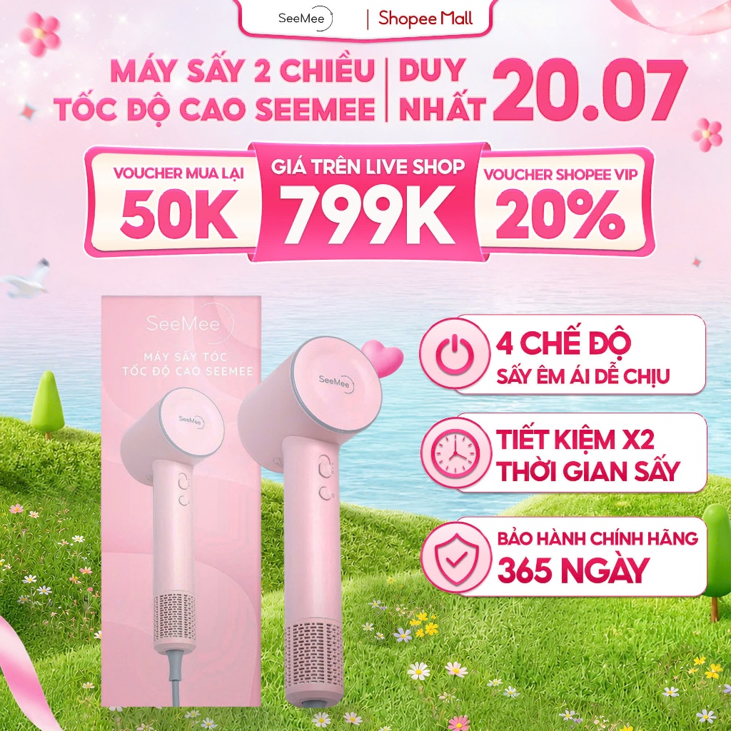 [GIÁ 768K TẠI LIVE SHOP] Máy sấy tóc 2 chiều Seemee tốc độ cao giúp tóc nhanh khô, bóng mượt tức thì