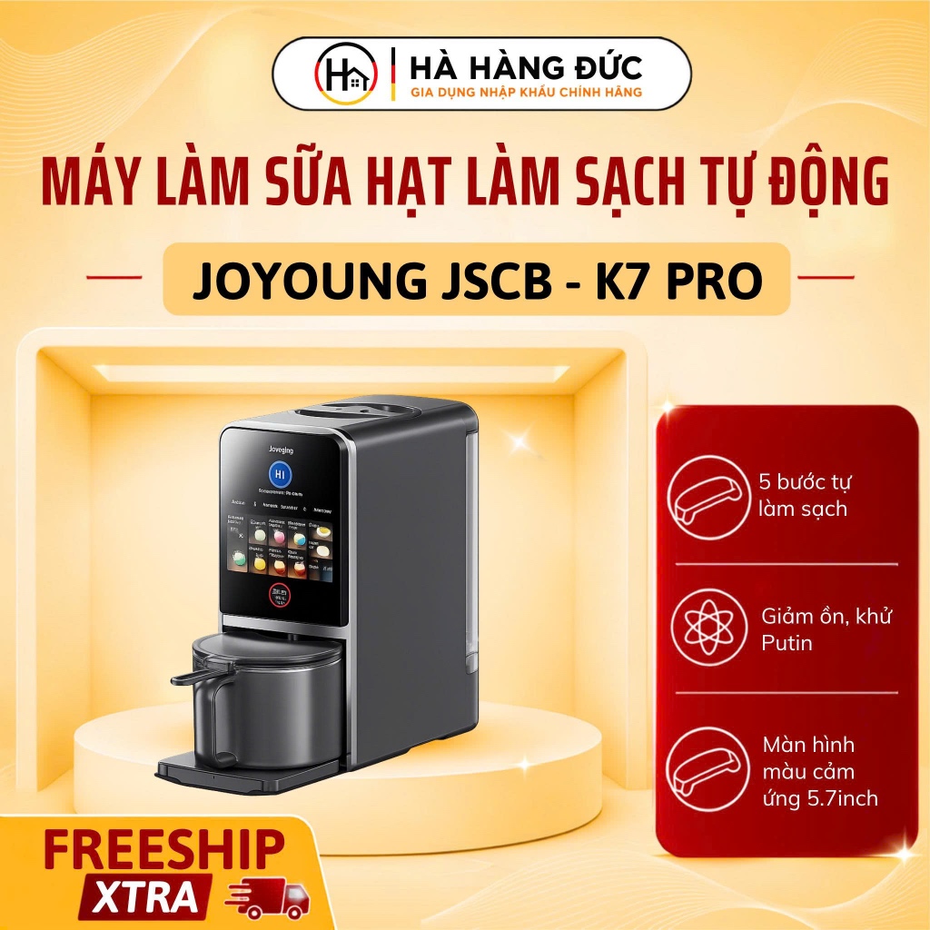 Máy Làm Sữa Hạt làm Sạch Tự Động Joyoung JSCB - K7 PRO Màn Hình Cảm Ứng Giảm Ồn Với 5 Bước Làm Sạch