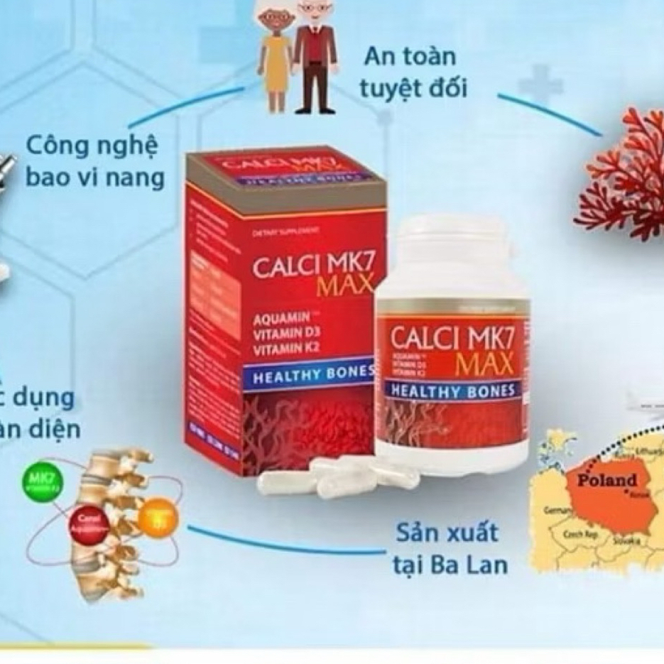 Calci MK7 Max 60v- Viên uống bổ sung canxi tảo đỏ tự nhiên, vitamin D3, MK7 hộp 60 viên0