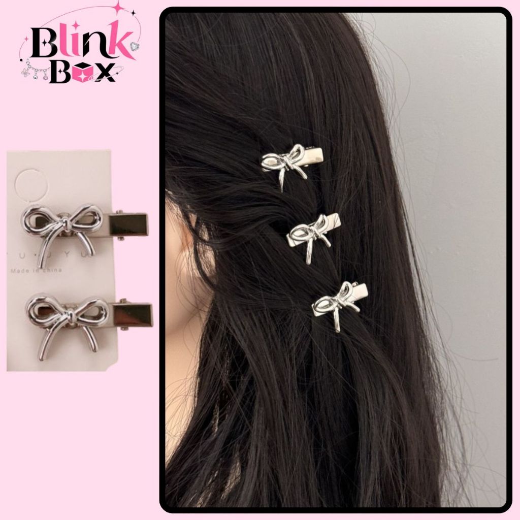 Kẹp Tóc Nơ Kim Loại Blink Box - Combo Kẹp Mỏ Vịt Mini Mạ Bạc Phong Cách Y2K Balletcore KT05
