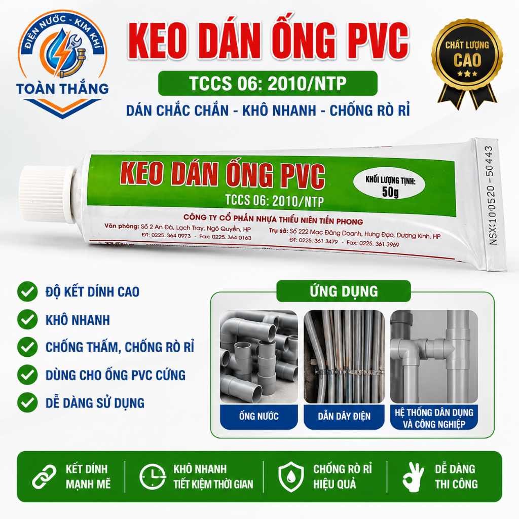 Keo Dán Ống PVC Tiền Phong 50g Keo Dán Ống Nước Nhựa Cứng Khô Nhanh Chống Rò Rỉ